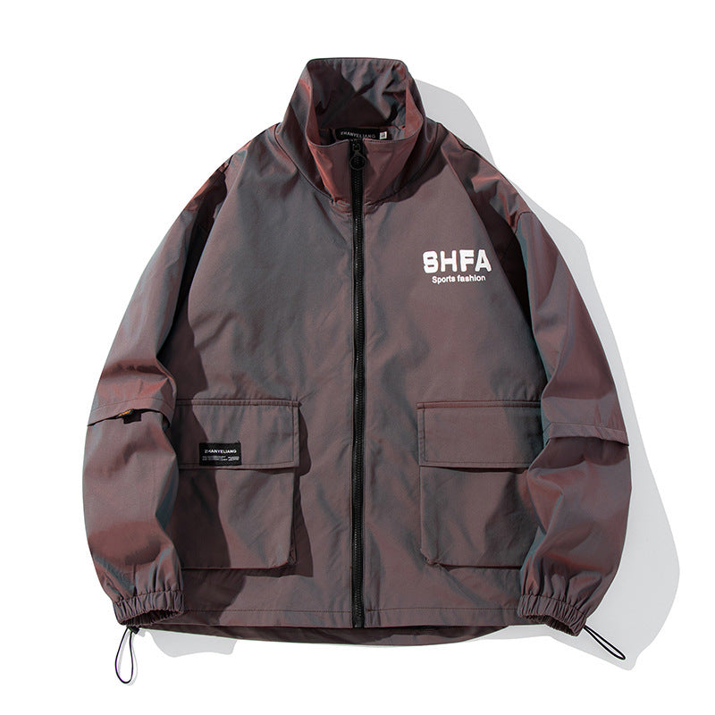 Retro laser reflective gradient casual jacket