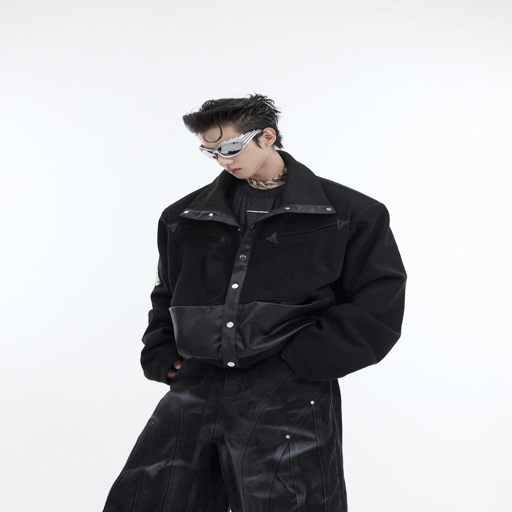 Stand Collar Padded Shoulder Short Jacket