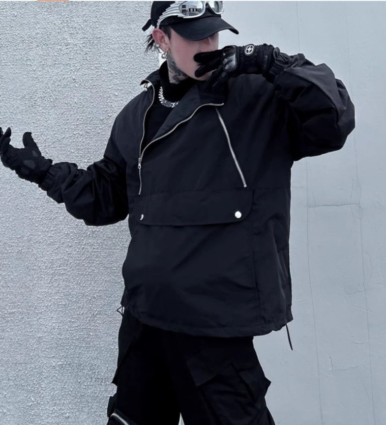 Double Zipper Stand Collar Shell Jacket