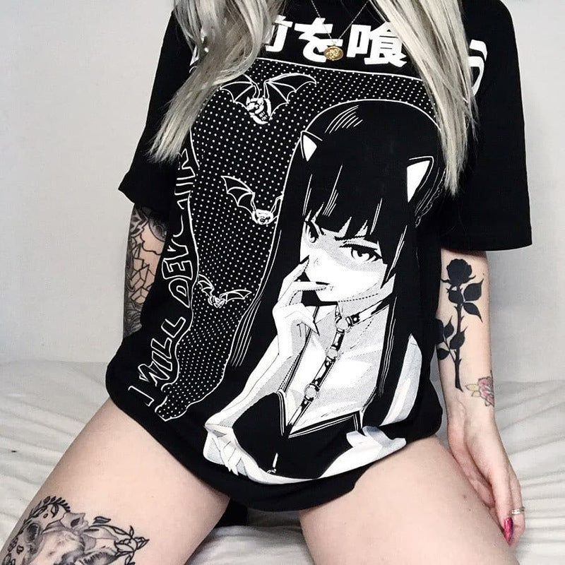Long gothic print T-shirt