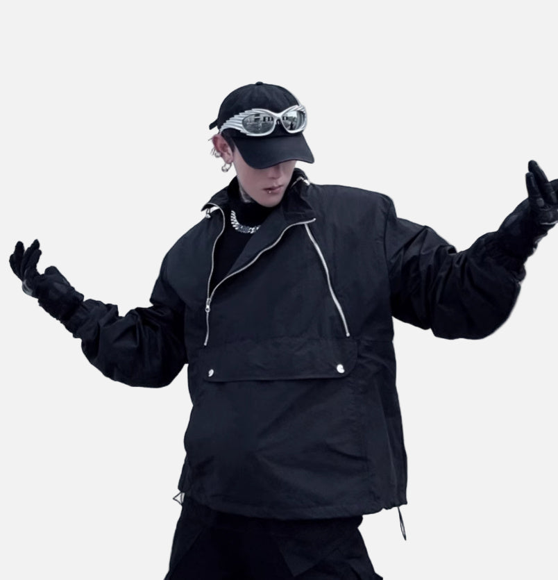 Double Zipper Stand Collar Shell Jacket