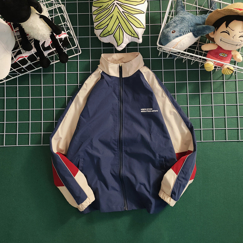 Retro Color Contrast Patchwork Baseball Jacket
