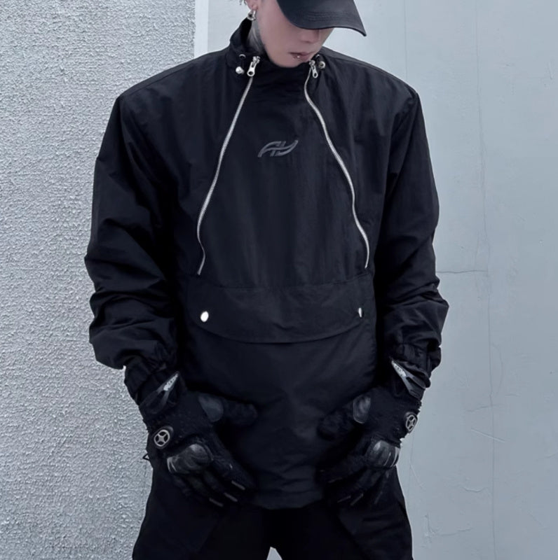 Double Zipper Stand Collar Shell Jacket