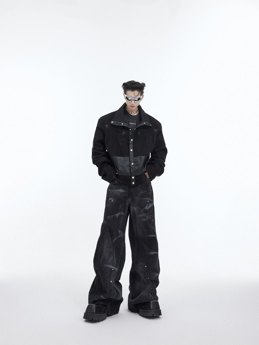 Stand Collar Padded Shoulder Short Jacket