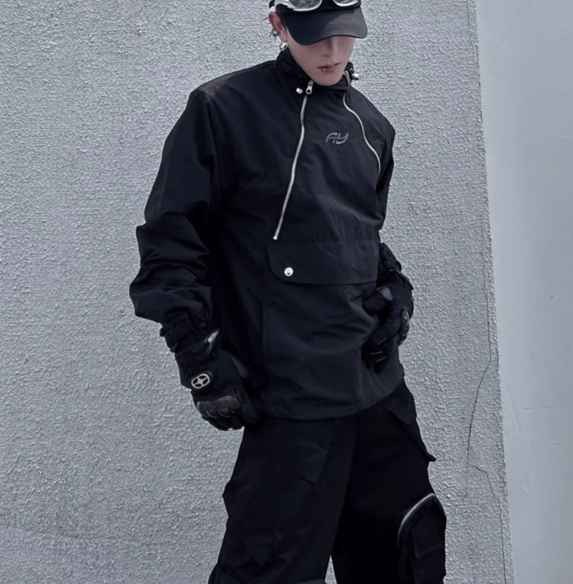 Double Zipper Stand Collar Shell Jacket