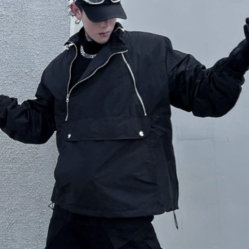 Double Zipper Stand Collar Shell Jacket